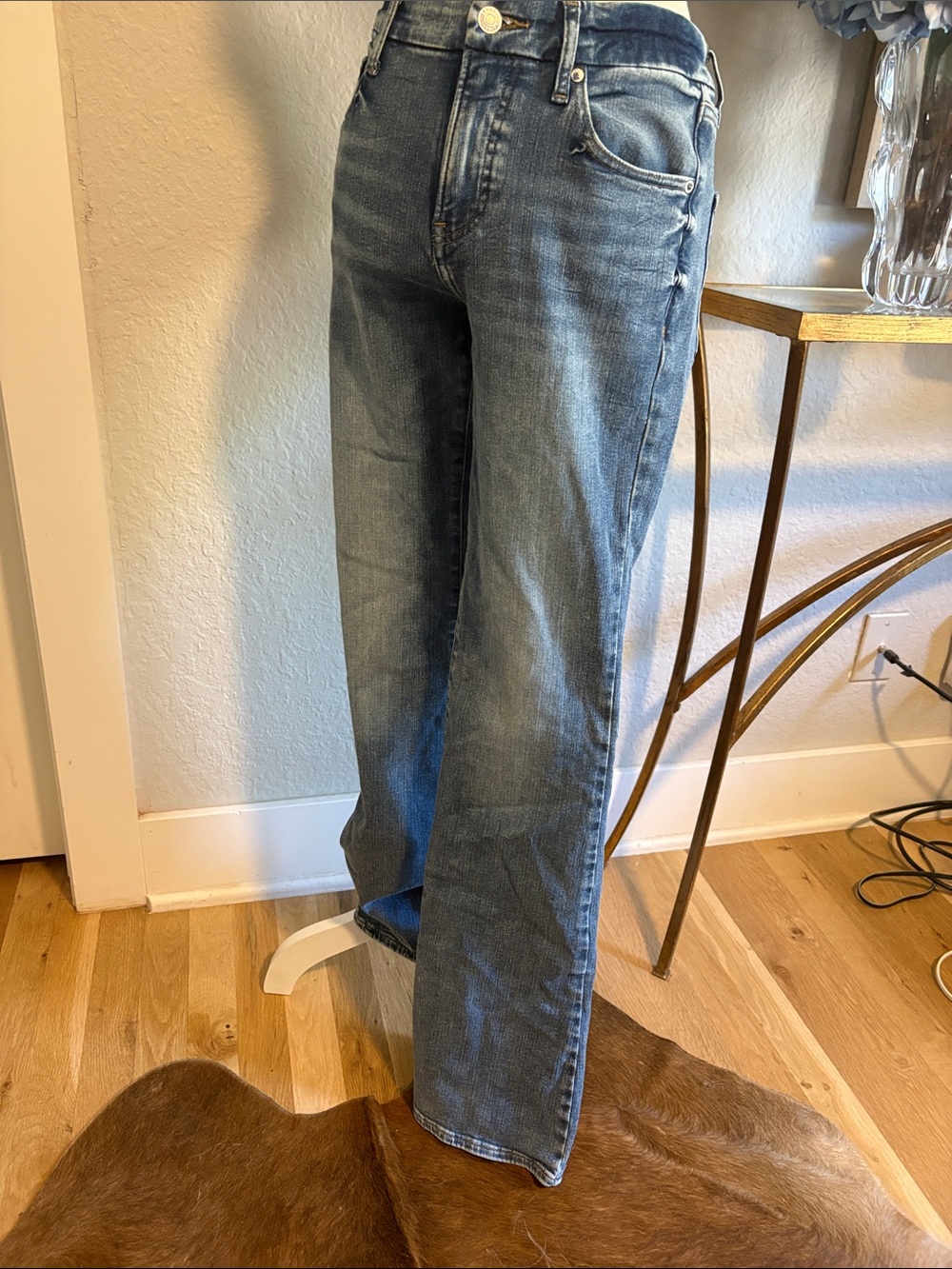 Express medium  Long womens boot cut  jeans in Medium Blue